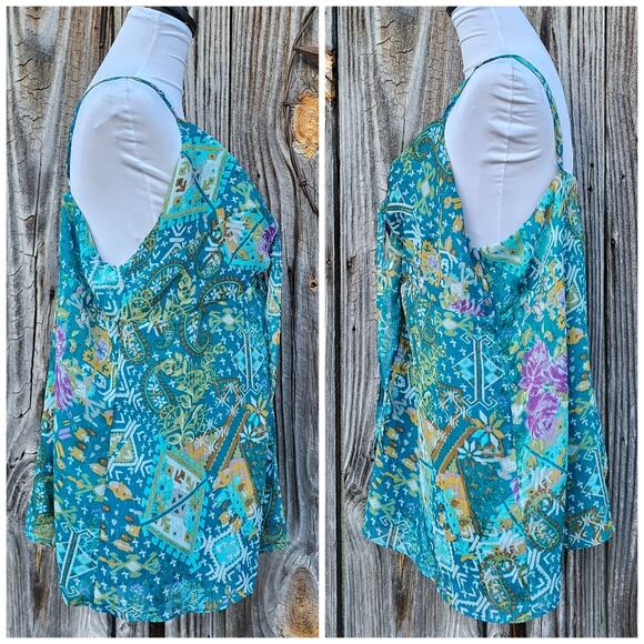 Twist Front Tank Lane Bryant Plus Size 22 24 Blue Teal Floral Georgette Tie Top - Picture 2 of 7